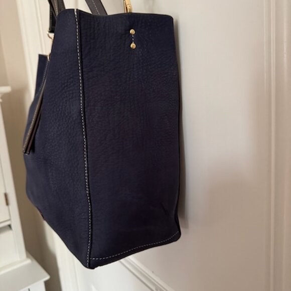 Frances Valentine Margaret Navy Nubuck Leather Tote Exceptional Condition - Picture 10 of 11